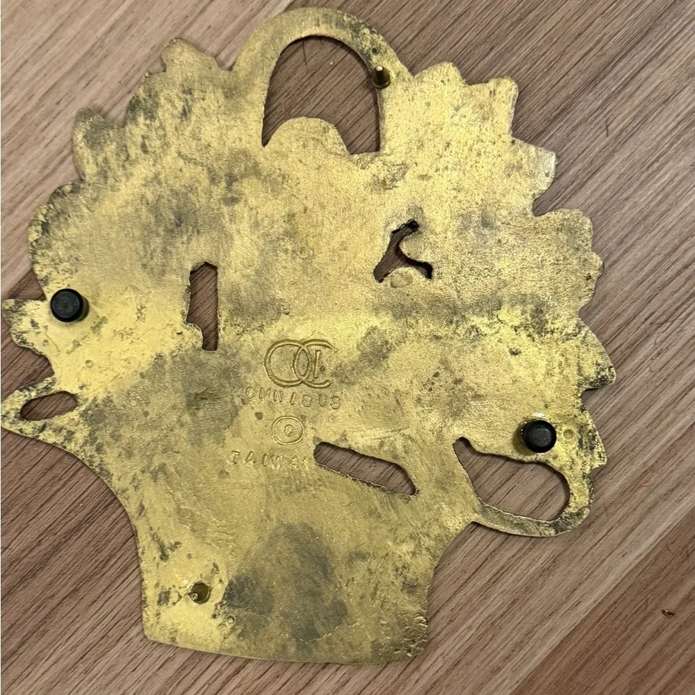 Vintage brass Floral Basket trivet Easter spring